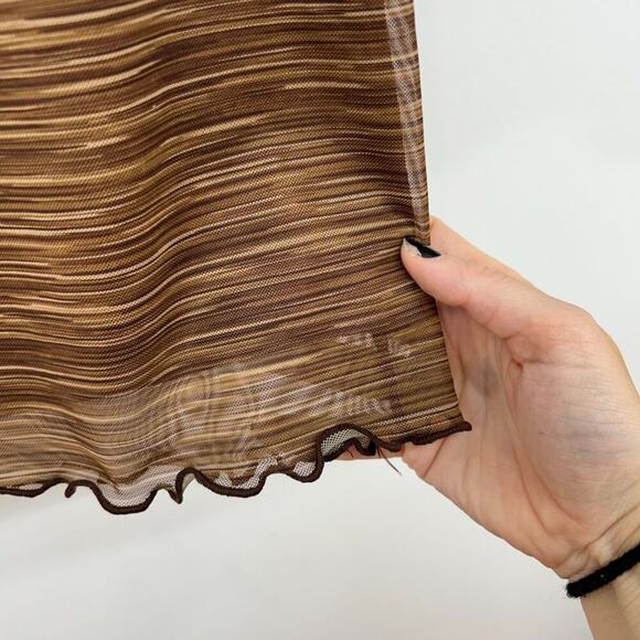 H&M Divided Neutral Brown Lettuce Edge Tiny Bow Lined Skirt Y2K Style Large - Picture 5 of 7